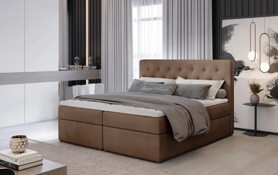 Pat tapitat de tip boxspring, 140x200 cm Loree 141, Eltap (Culoare: Roz / Matt Velvet 63)