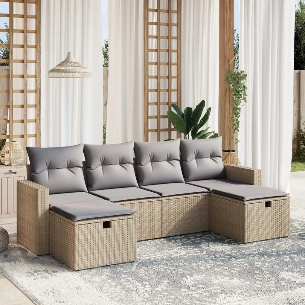 vidaXL Set canapele de grădină, 6 piese, cu perne, bej, poliratan