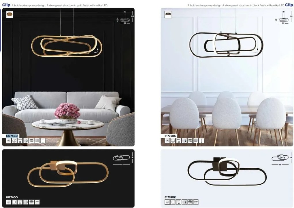 Lustra suspendata LED design modern Clip auriu