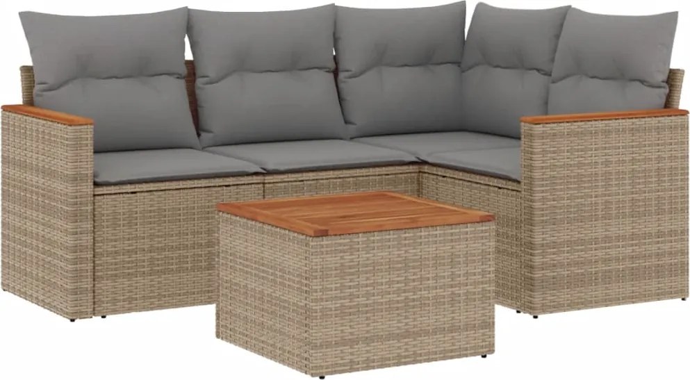 vidaXL Set canapele de grădină, 5 piese, cu perne, bej, poliratan