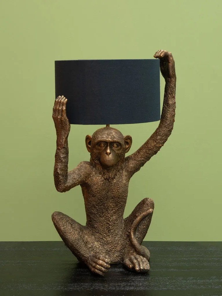 Lampa de masa, din rasina, cu abajur din in, Monkey
