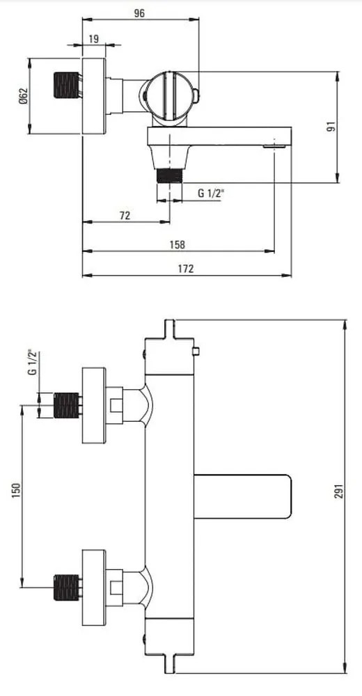 Baterie cada bronz periat, termostata, Deante Therm Bronz periat
