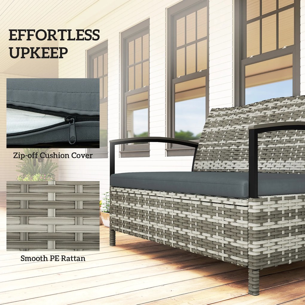 Outsunny Bancă cu depozitare 2 locuri bancă cu perne și mânere 125 L Poly Rattan 123 x 70 x 82 cm Gri închis | Aosom Romania