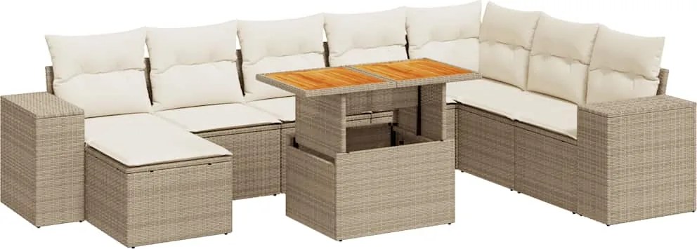 vidaXL Set canapele grădină cu perne 9 piese bej poliratan/lemn acacia