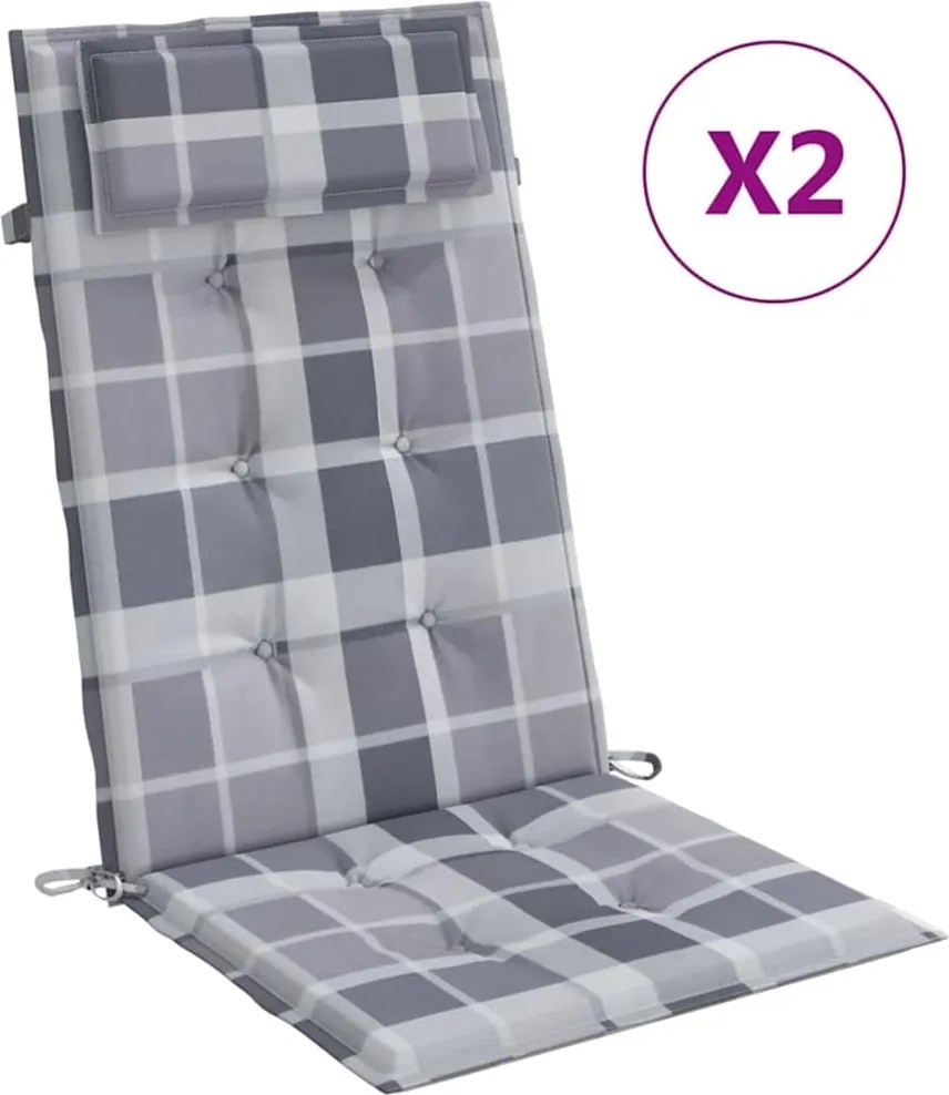 vidaXL Perne scaun spătar înalt 2 buc, gri, carouri, țesătură Oxford