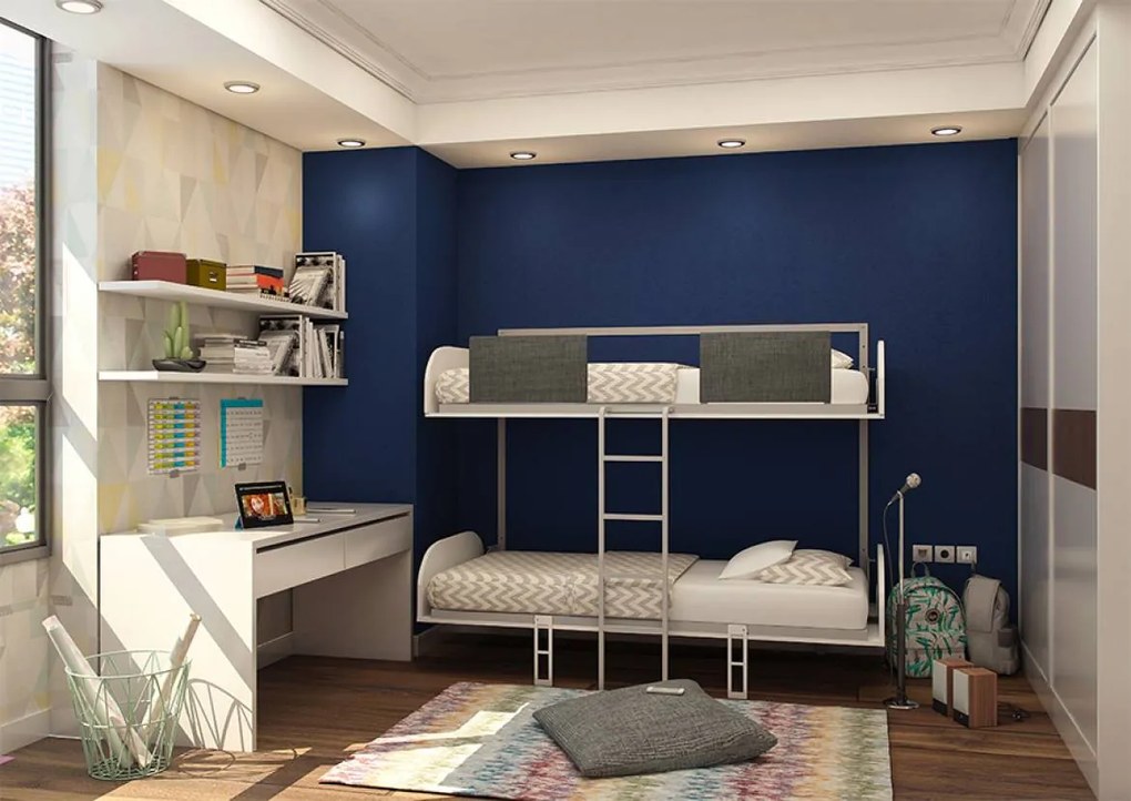 Pat rabatabil suprapus cu somiere incluse - simple bunk (90x200) - alb mat