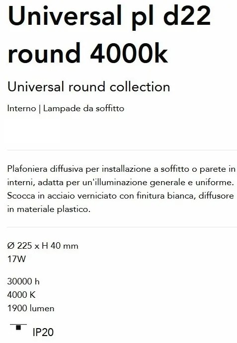 Plafoniera LED design circular, Universal pl d22 round 4000k