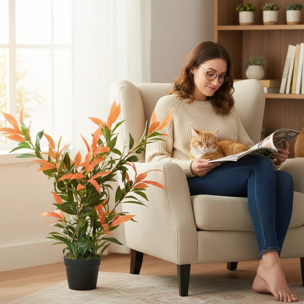 HOMCOM Photinia artificială lucioasă 90 cm, plantă artificială cu 300 de frunze, ramuri ajustabile, 45 x 45 x 90 cm, Roșu+Verde | Aosom Romania