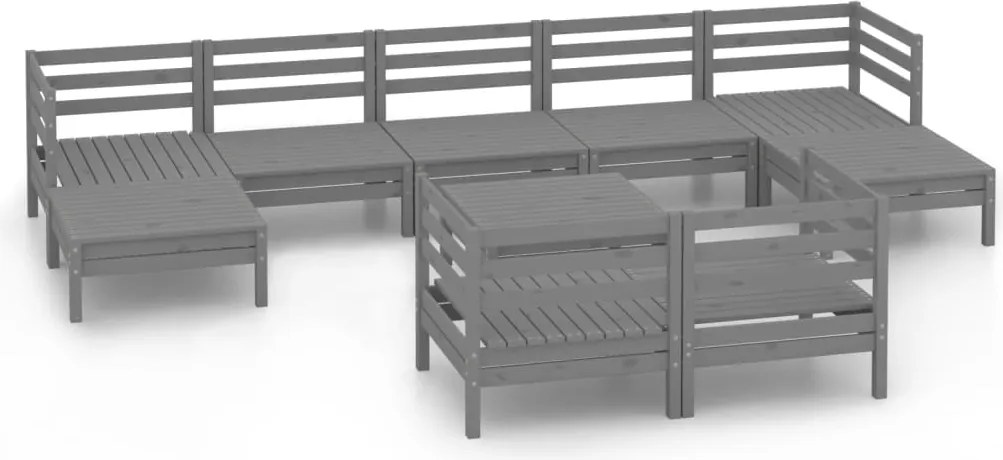 vidaXL Set mobilier de grădină, 10 piese, gri, lemn masiv de pin