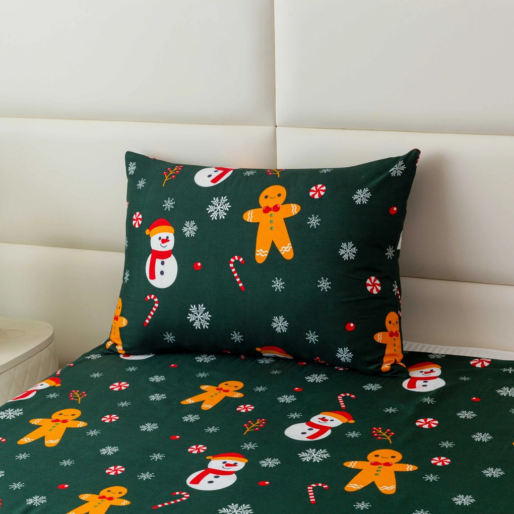 Fata de perna din microfibra SNOWMAN AND GINGERBREAD 50x70 cm, verde