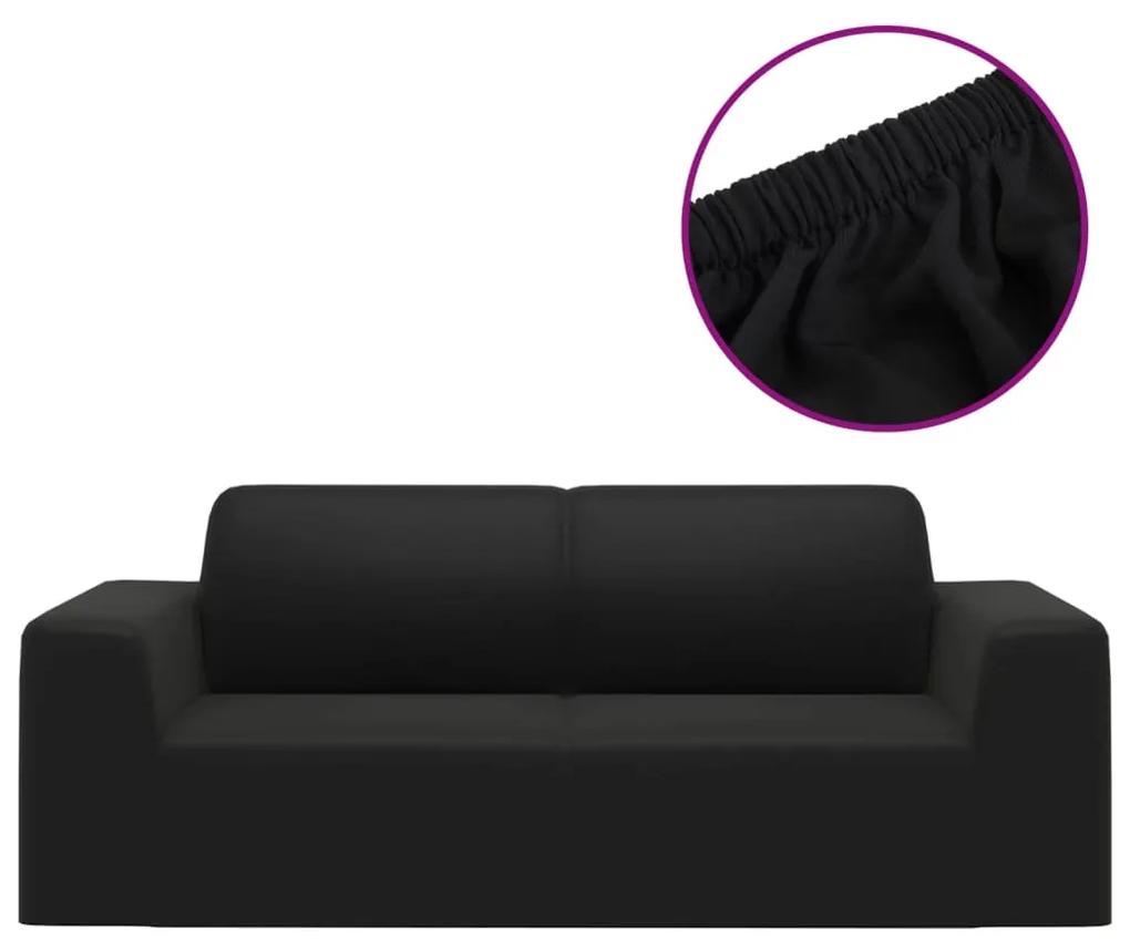 Husa elastica pentru canapea cu 2 locuri negru poliester jerseu 1, Negru, Canapea cu 2 locuri