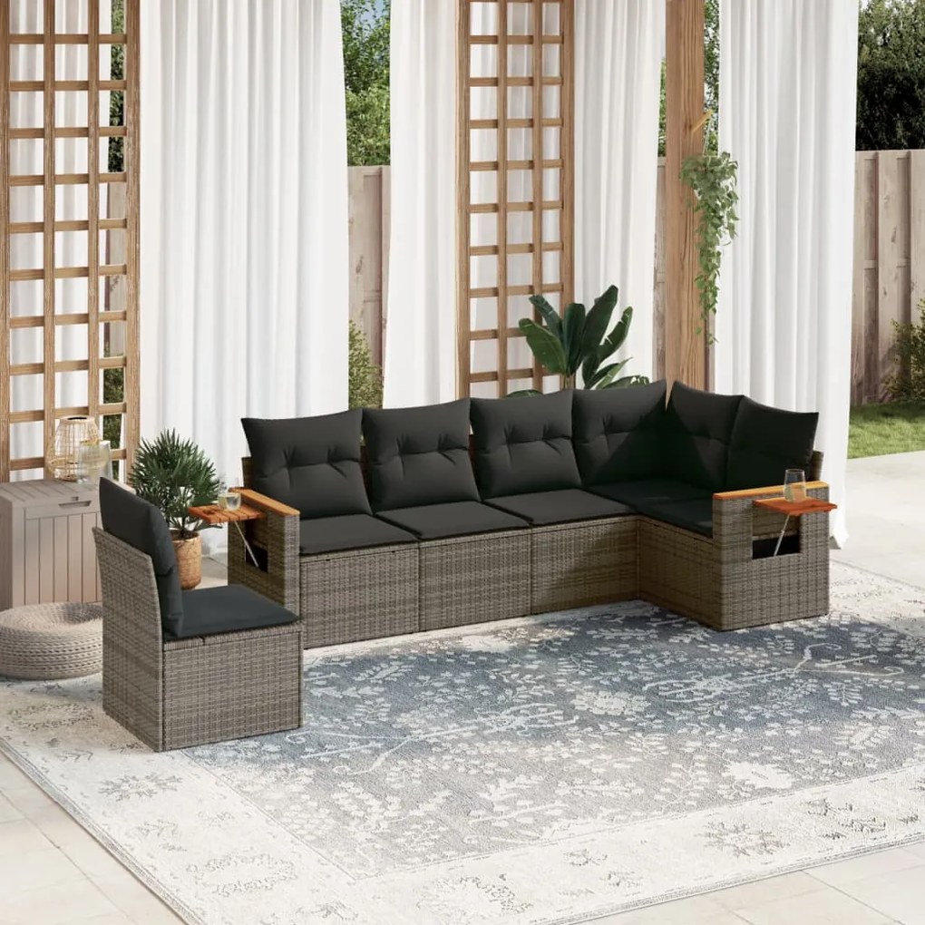 3259260 vidaXL Set mobilier grădină cu perne, 6 piese, gri, poliratan