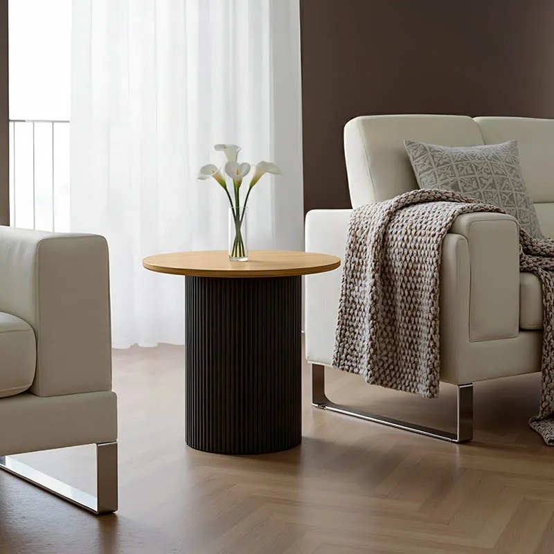 Masutea Cafea Dalmma MDF Negru- Stejar Sonoma, Diametru 50 Cm