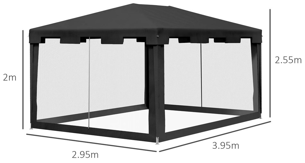 Outsunny Foisor 4x3 m cu Plasa de Tantari si 2 Intrari, Foisor de Gradina din Metal si PE, Gri Inchis