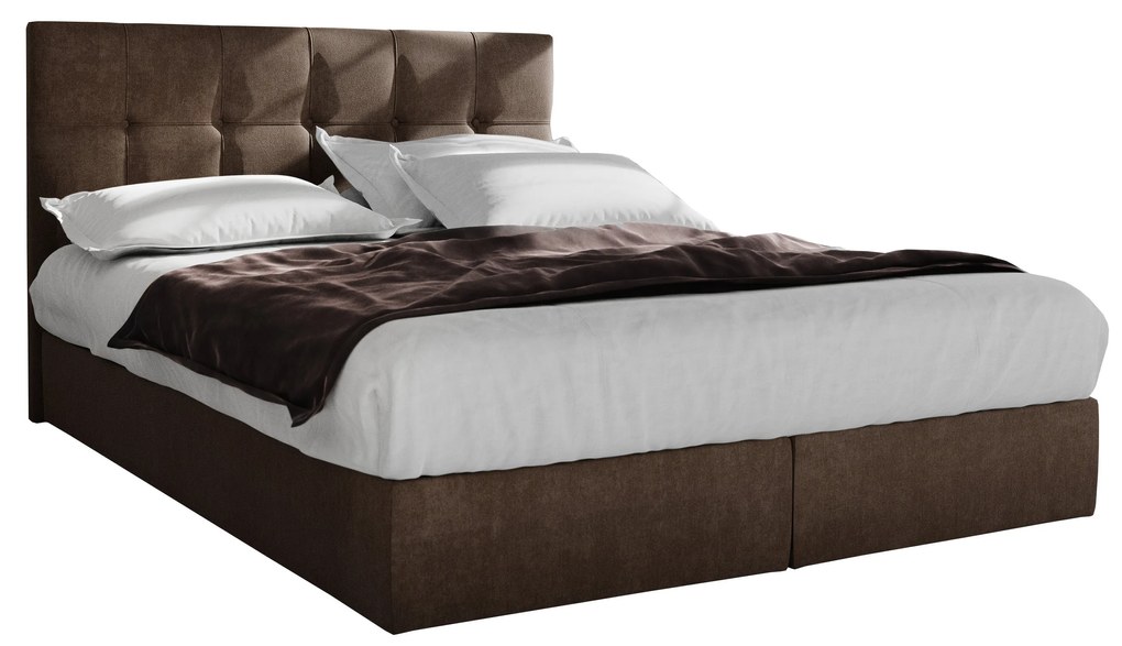 Pat matrimonial Boxspring 160 cm Porto (maro închis) ( cu saltea și sp. depozitare). 1047311