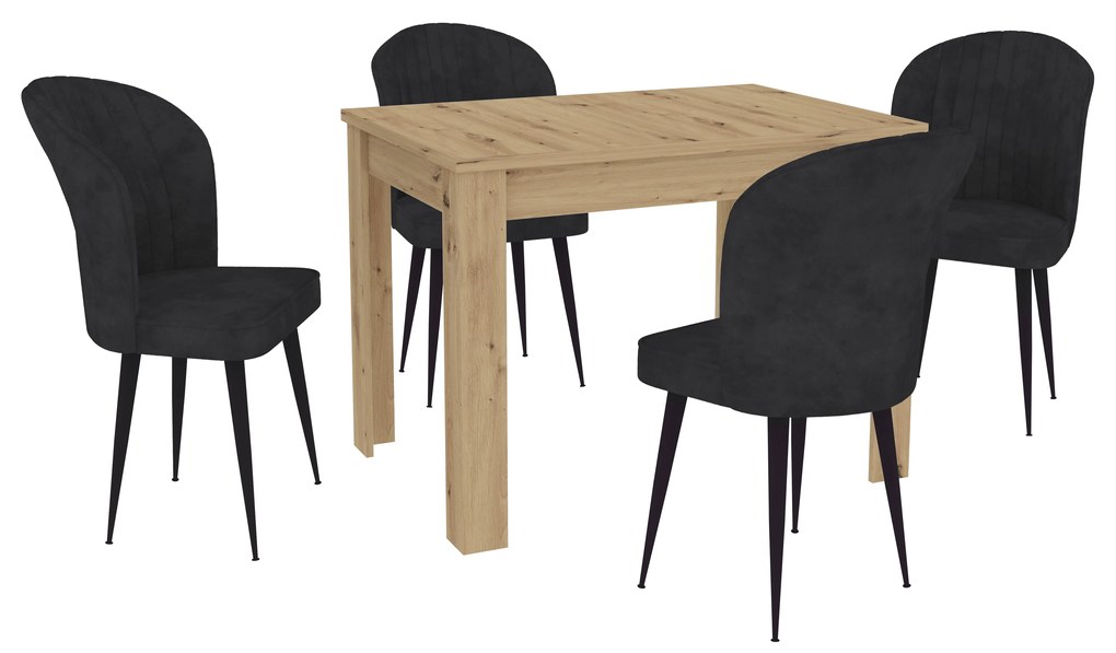 Set Masa Zeta, Stejar Artisan, 4 Scaune, Negre, 102 x 69 x 75 cm