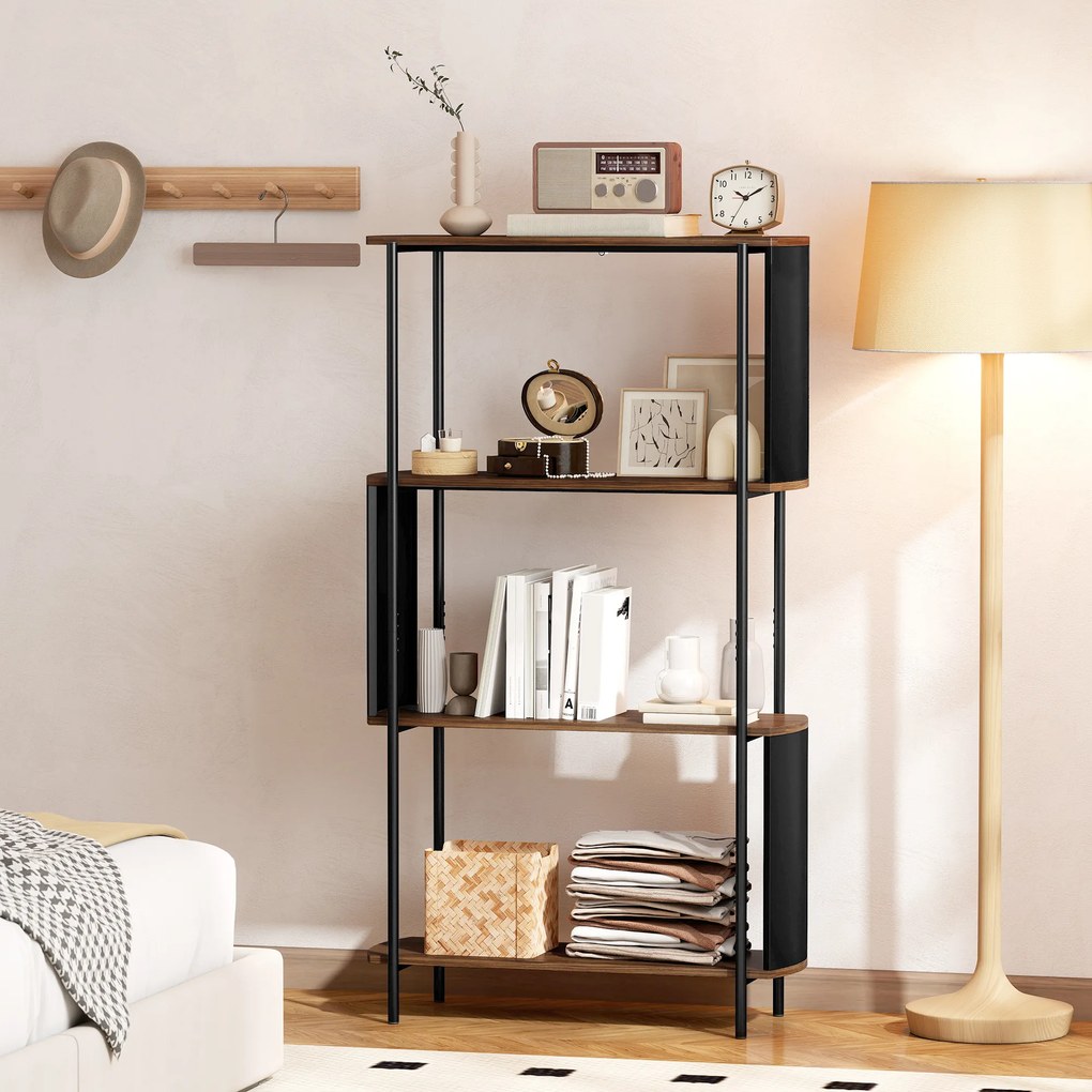 HOMCOM Raft cu 4 niveluri, raft independent cu design curbat, raft industrial pentru cărți, aspect lemn maro | Aosom Romania
