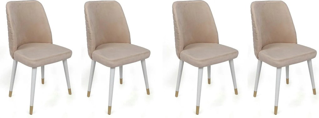 Set 4 scaune HUGO-407 V4, bej/alb, stofa catifelata/metal, 50x49x90 cm