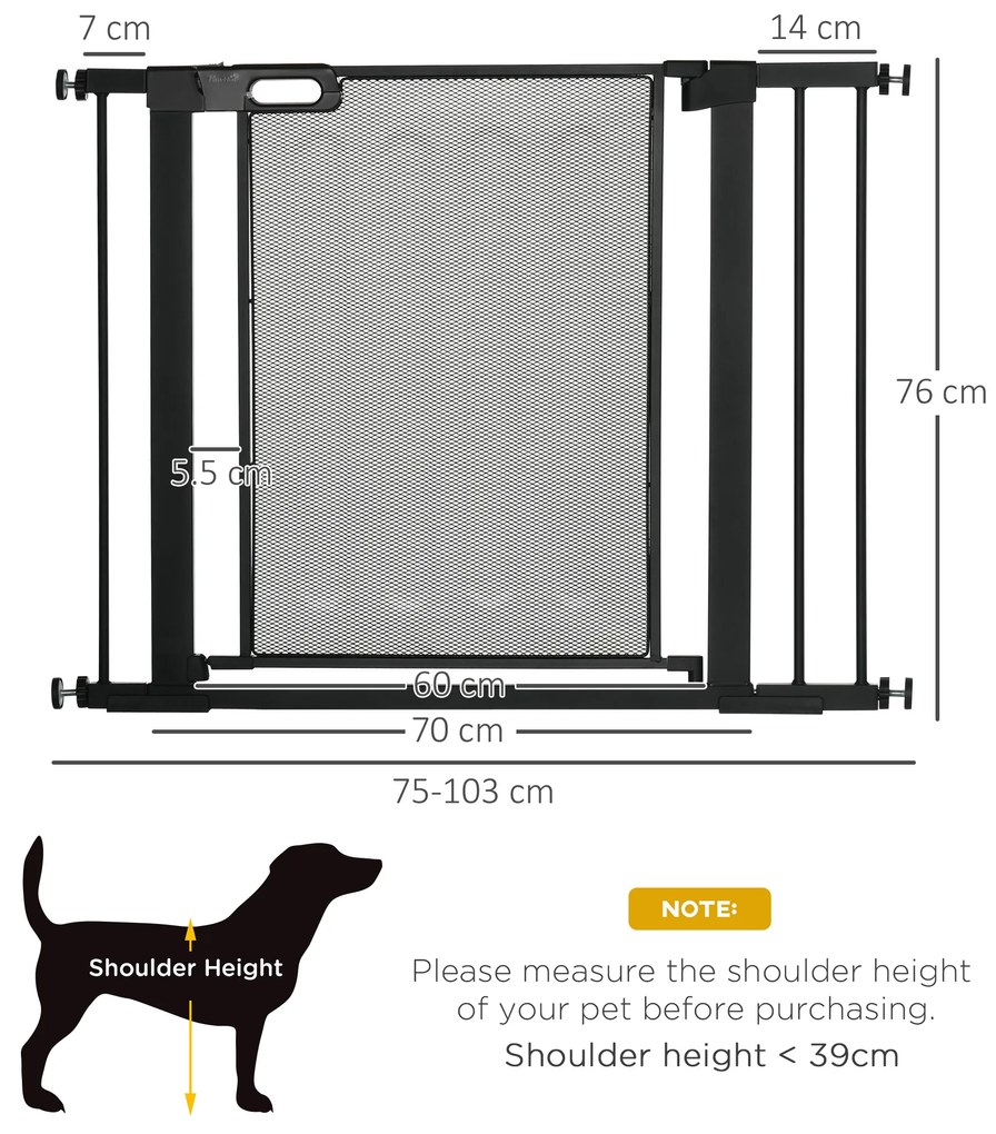 PawHut Poartă de Sigurantă pentru Uși și Scări, Poartă pentru Animale cu Închidere Automată, 76x75-103 cm, Negru | Aosom Romania