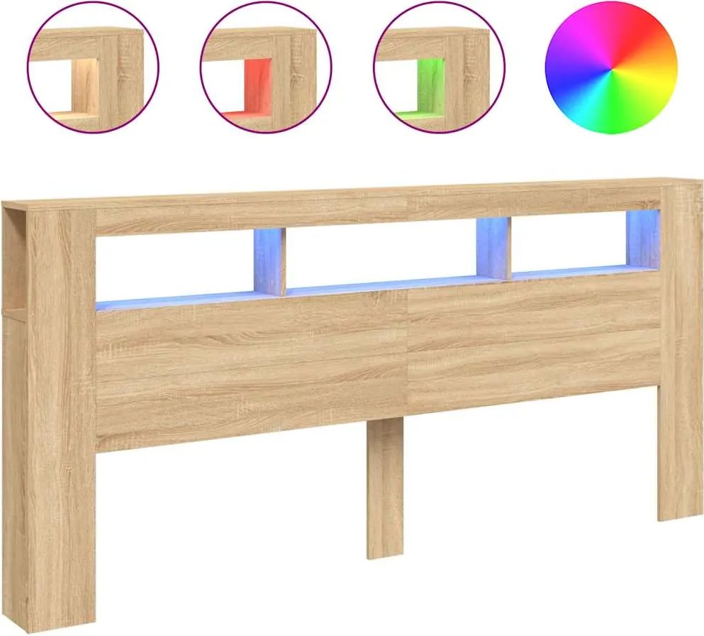 vidaXL Tăblie de pat cu LED, stejar sonoma, 220x18,5x103,5 cm, lemn
