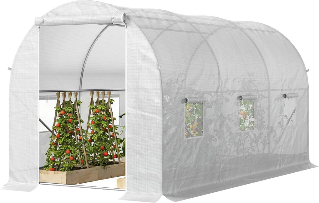 Outsunny sera gradine3,5 x 2 x 2 m, cadru mare din otel galvanizat, tunel din polietilene pentru gradina, alb | Aosom Romania