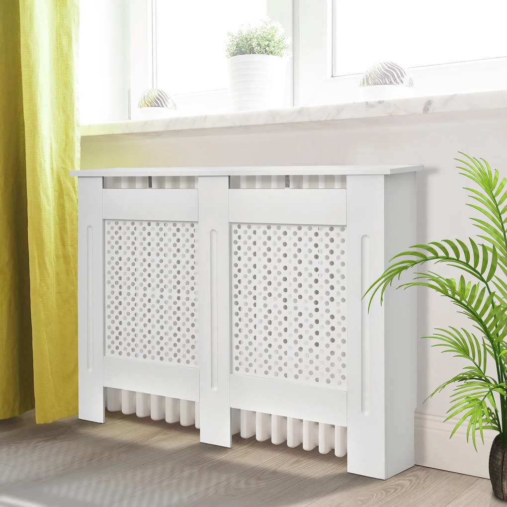HOMCOM Carcasă Modernă pentru Calorifer, Model cu Gratii din MDF, Design cu Lamele pentru Casă și Birou, 111,5x82x19 cm, Alb | Aosom Romania