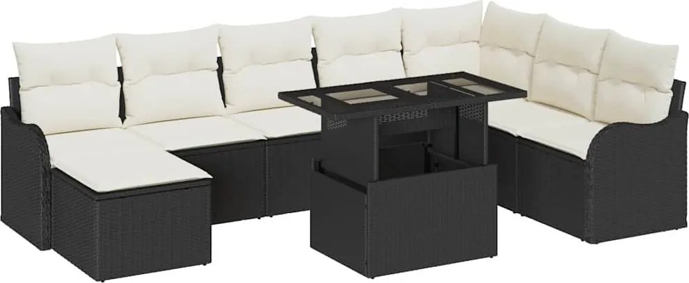 vidaXL Set de canapele pentru grădină cu pernă 9 pcs Negru Rattan poli
