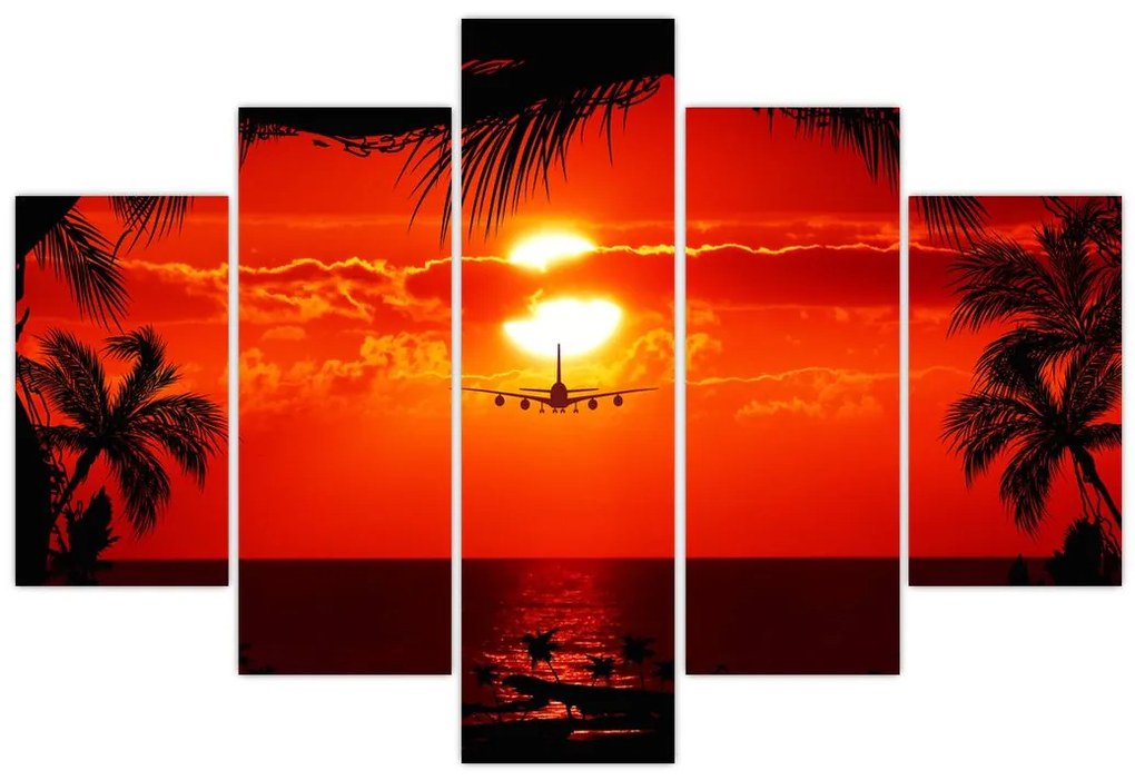 Tablou - apus de soare cu avion (150x105 cm)