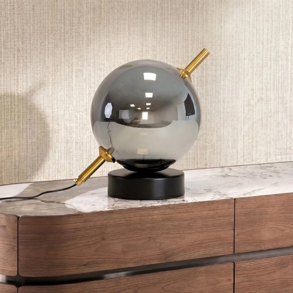 Lampa de masa din sticla si otel negru