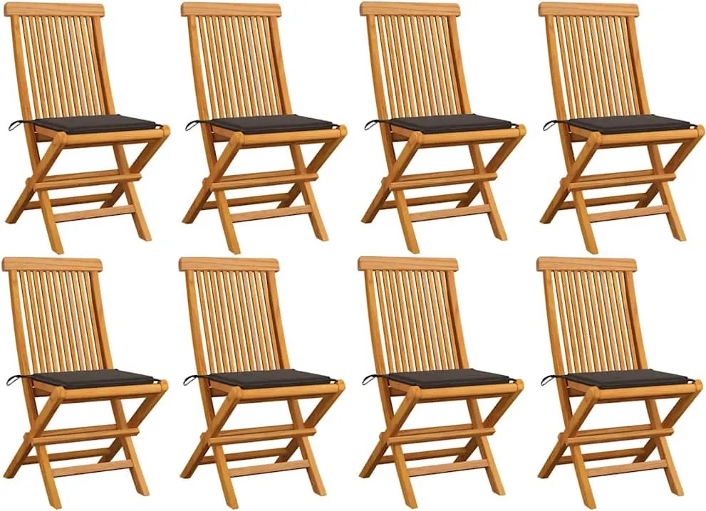 vidaXL Scaune de grădină cu perne gri taupe, 8 buc., lemn masiv de tec