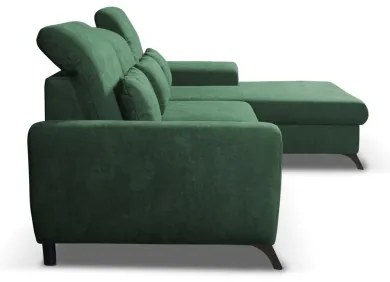 Canapea colțar extensibilă tapițată ALTA, formă în L, cu spațiu de depozitare, șezlong pe dreapta, verde