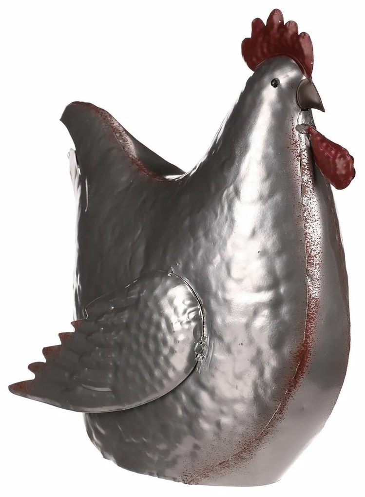 Decorațiune metalică Găină argintie, 28 x 15 x 30cm