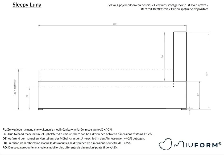 Pat bej tapițat de o persoană și somieră 90x200 cm Sleepy Luna – Miuform