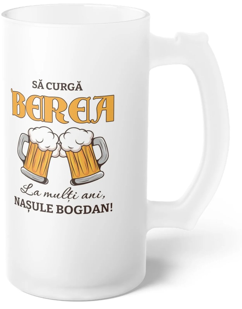 Halba de Bere cu Mesaj "La multi ani Nasule!", 500 ml, transparenta, mata