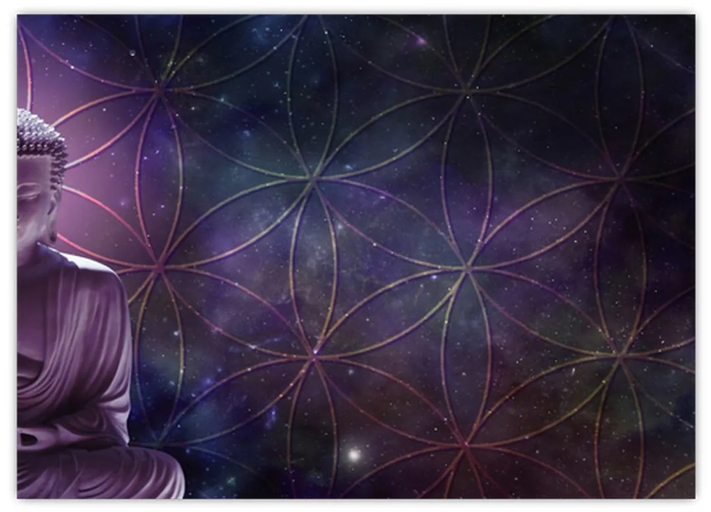 Tablou pe sticlă - Buddha cu florile vieții (70x50 cm)