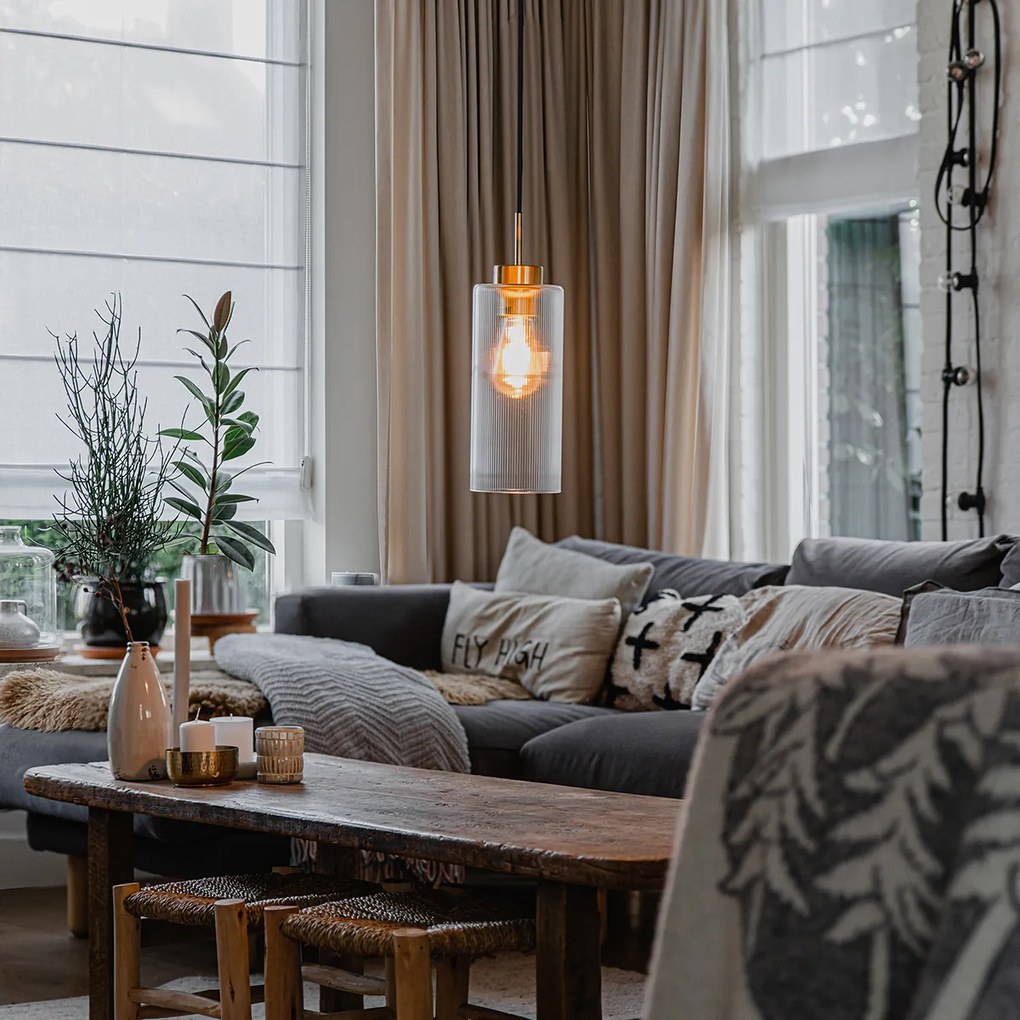 Lampă suspendată Art Deco aurie cu sticlă - Laura