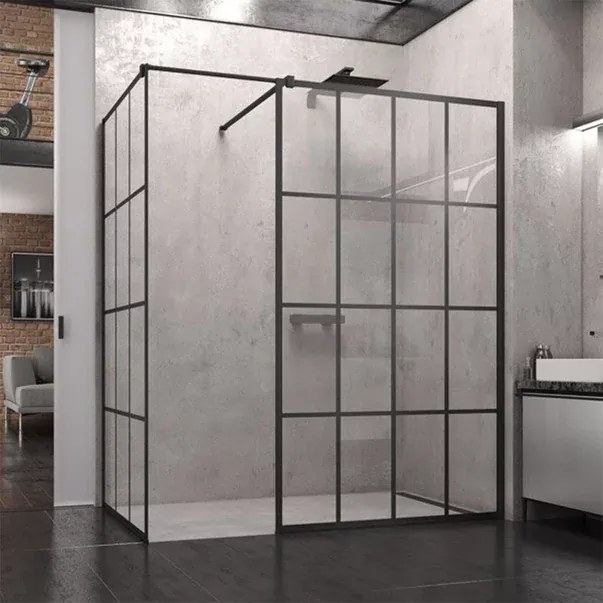 Paravan de dus tip Walk-in SanSwiss Easy STR4P Loft 75 negru mat 140x200 cm sticla securizata 8 mm