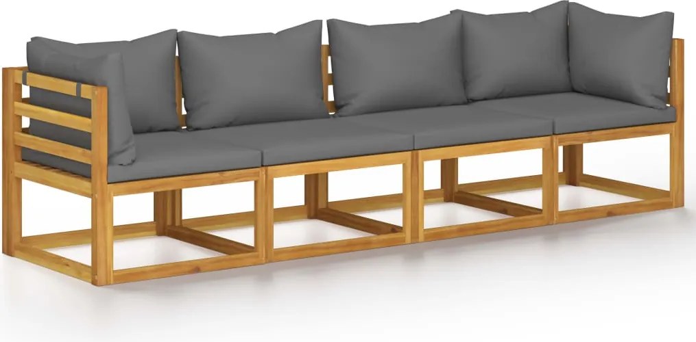vidaXL Canapea de grădină cu 4 locuri, cu perne, lemn masiv de acacia