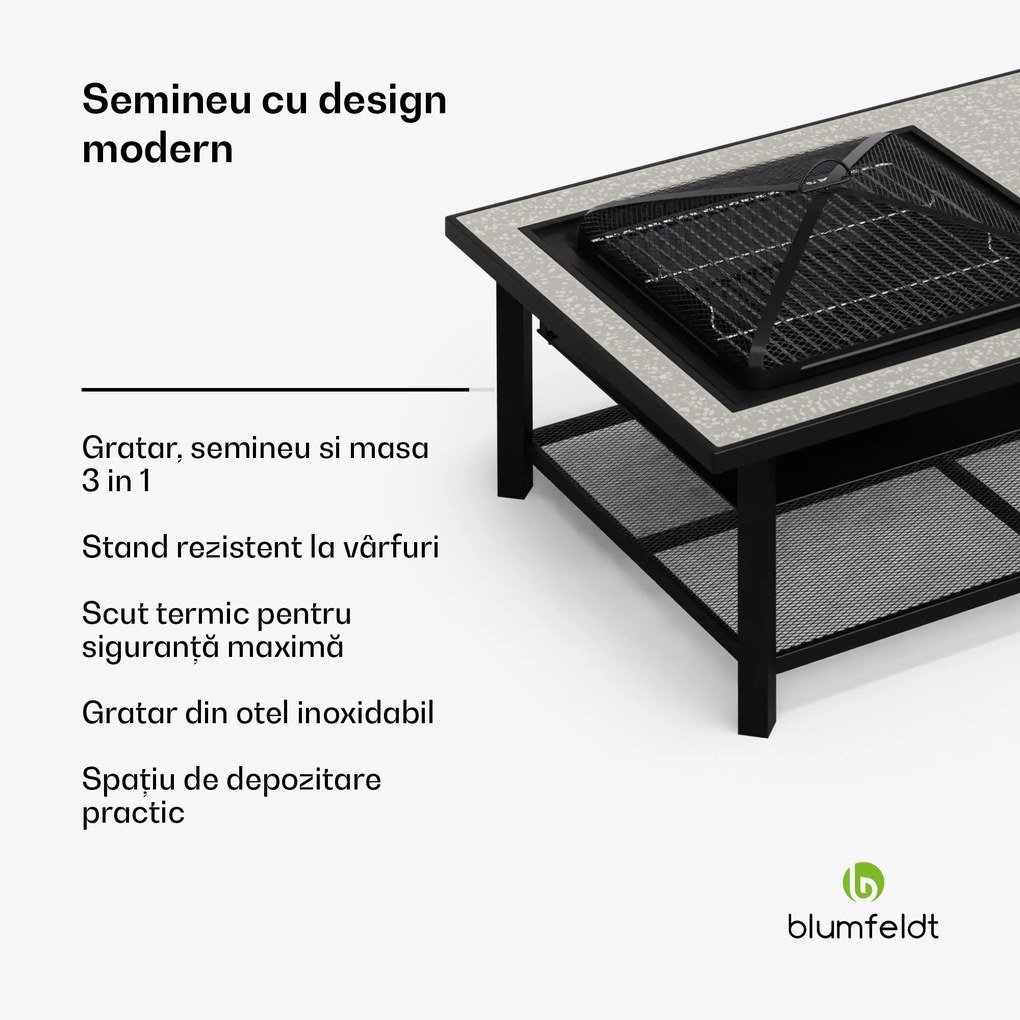 Merano Avanzato L șemineu 3 în 1 cu funcție grill, poate fi folosit ca masă 122 x 87 cm