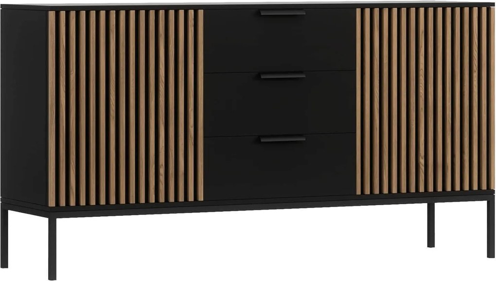 Comodă lemn masiv Sia Negru, 150 × 40 × 80 cm