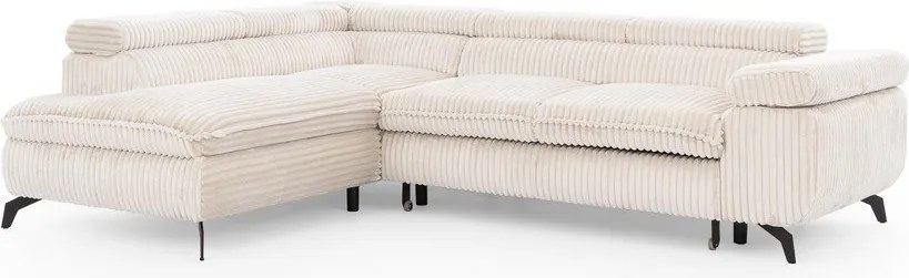 Colțar crem cu tapițerie din catifea reiată (cu colț pe partea stângă/în formă de ”L”) Marbeya – Ropez