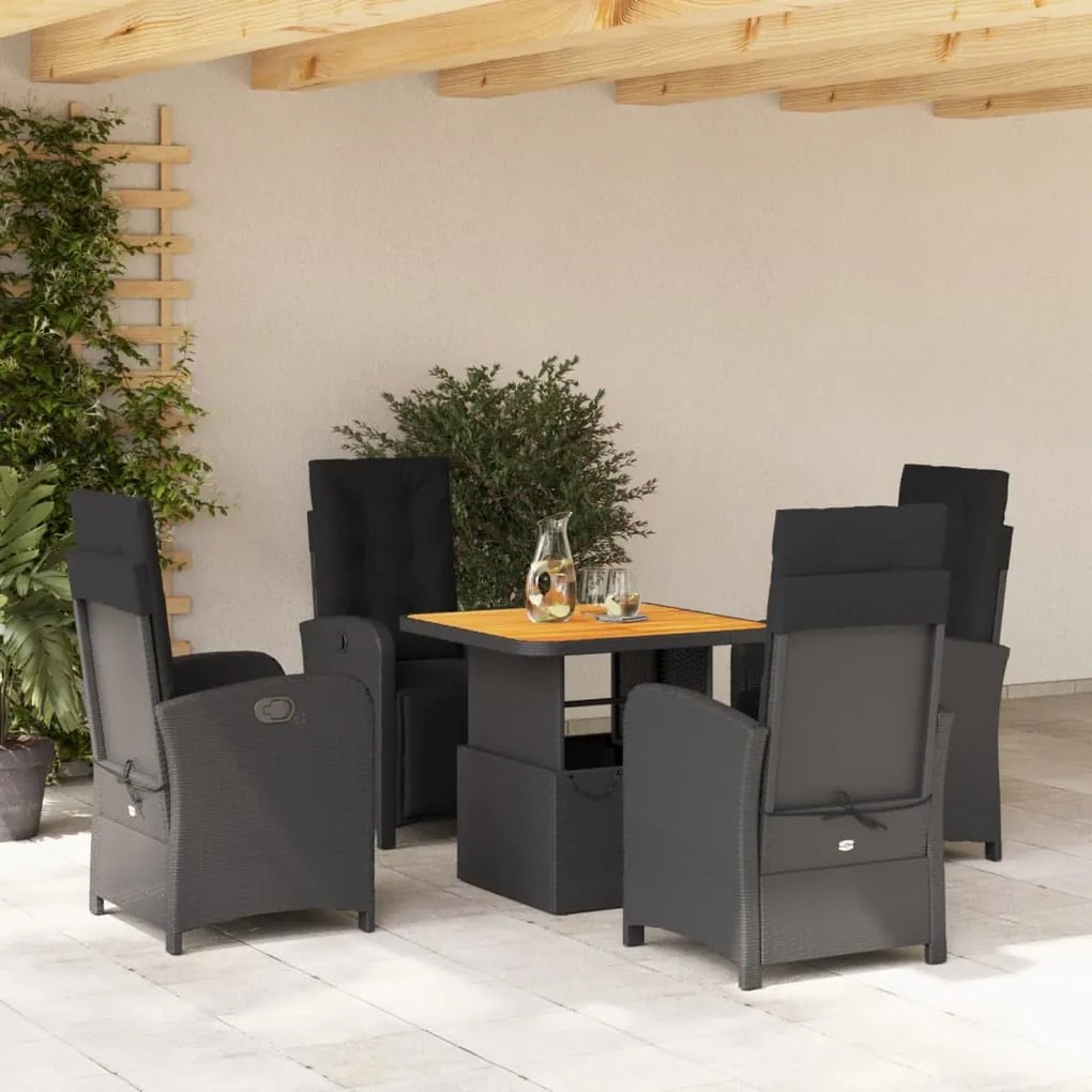 3277328 vidaXL Set mobilier de grădină cu perne, 5 piese, negru, poliratan