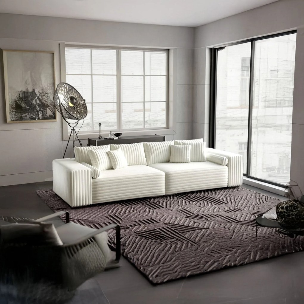 Canapea extensibilă dumonde cu ladă de depozitare si sezut confortabil din spuma high-density, Marbela Ambience Ivory XXL 295x100 cm