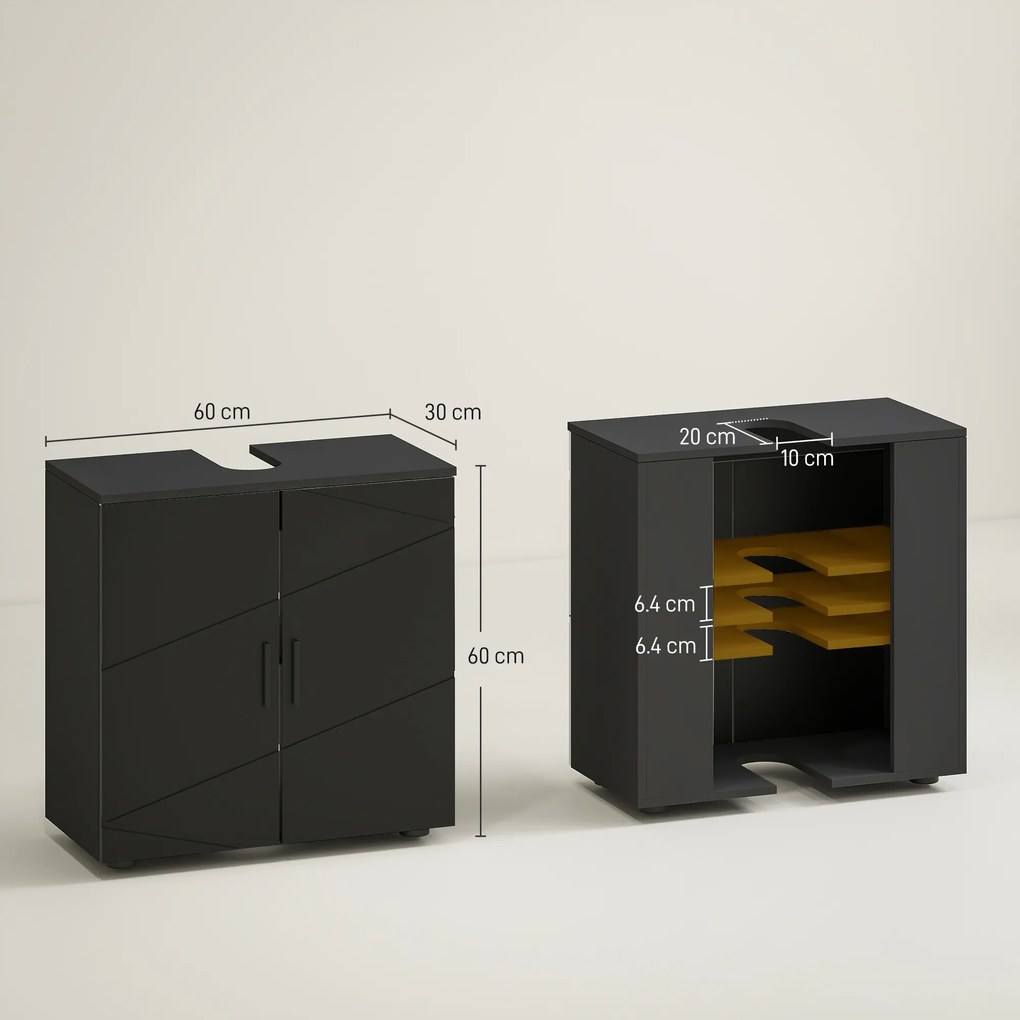 Mobilier de baie cu dulap cu 2 uși, Mobilier de baie din lemn cu poliță reglabilă, 60x30x60cm negru kleankin | Aosom Romania
