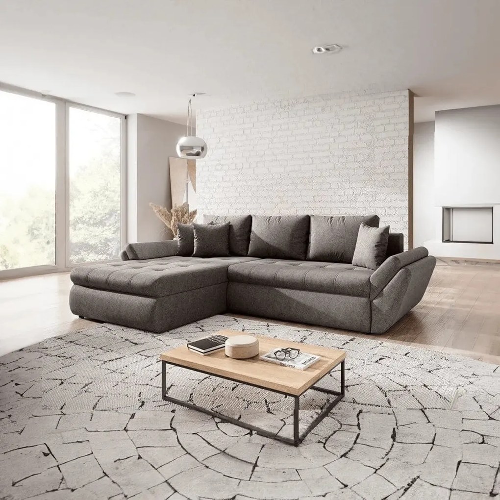 Colțar extensibil dumonde cu ladă de depozitare si sezut confortabil din spuma high-density, Loana Enjoy Kaki II 270x185 cm