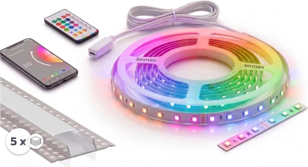 SET 1x bandă LED RGBW NEO LITE LED/24W/230V 5 m IP65 Wi-Fi + 5x profil de 1 m + telecomandă