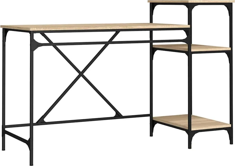 vidaXL Birou cu rafturi, stejar sonoma 135x50x90 cm lemn compozit/fier