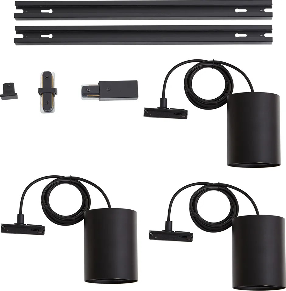 Sistem de iluminat cu șină modern cu 3 lumini suspendate negre monofazate - Iconic Holt