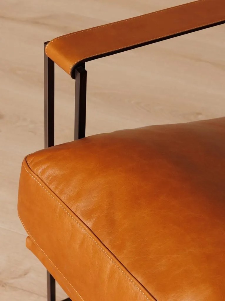 Fotoliu lounge din piele naturală cognac cu structură metalică, „Amsterdam”