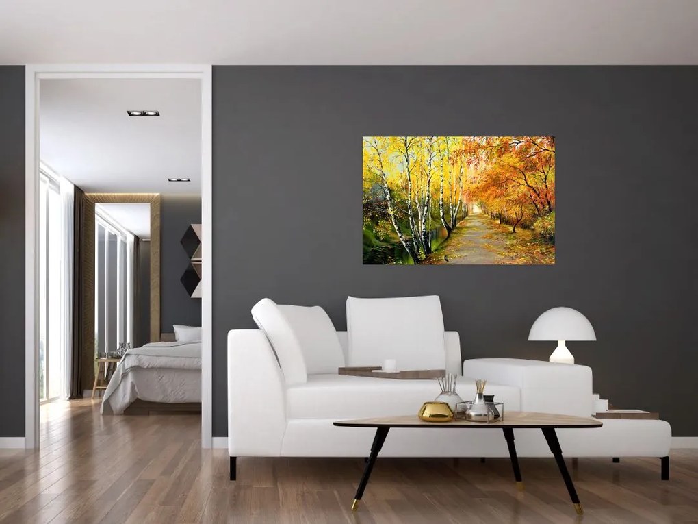 Tablou - Alee romantică de-a lungul apei, pictură în ulei (90x60 cm)